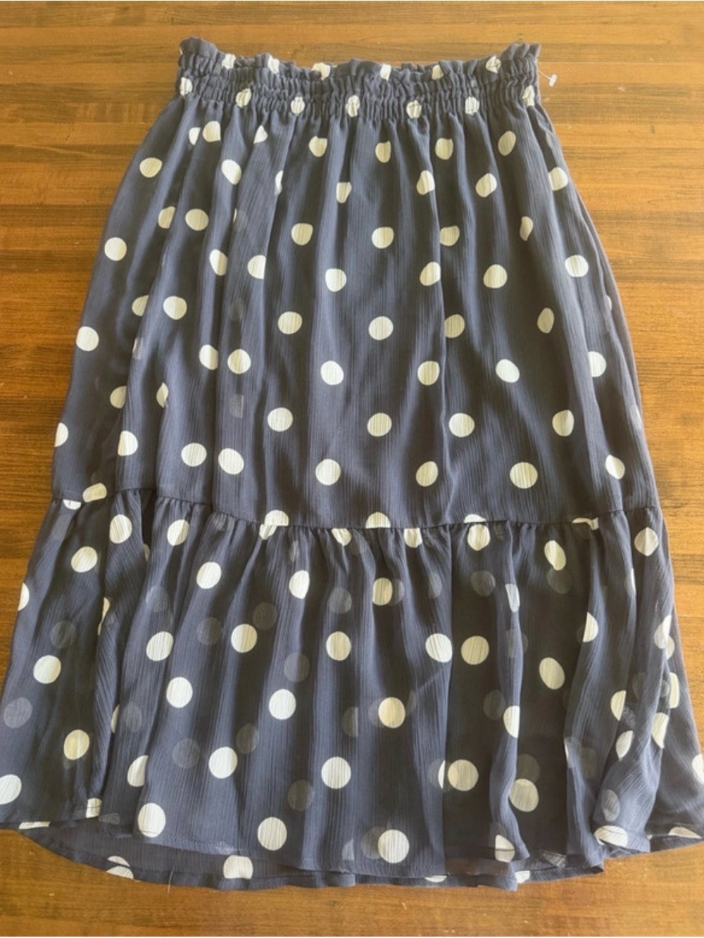 LC Lauren Conrad Navy and White Polka Dot Tiered Midi Skirt